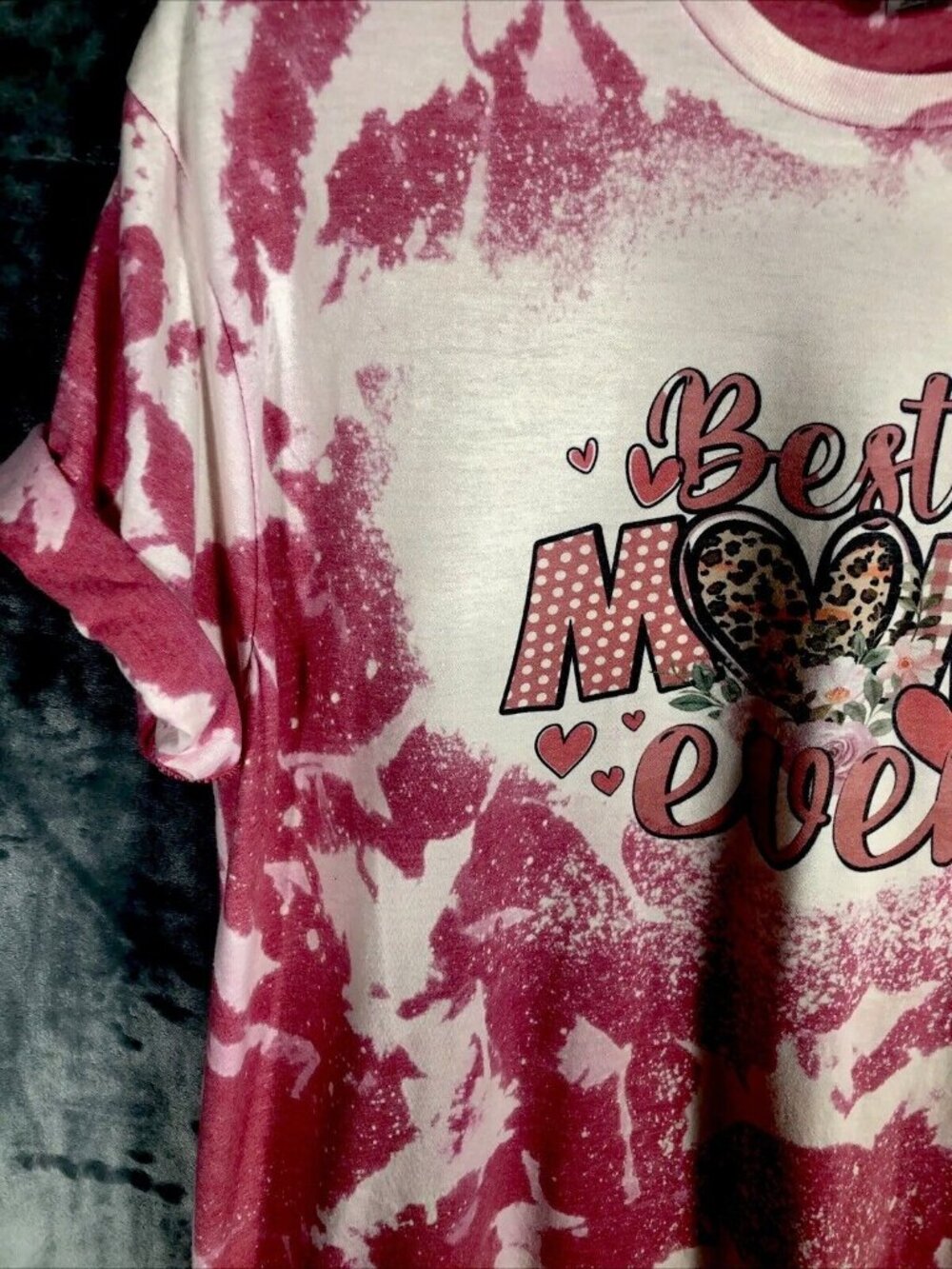Best Mom Ever Shirt Women’s Large Custom Tye Dyed Bleached Handmade Pink T Short - Picture 4 of 12